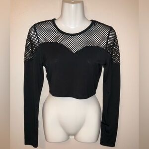 Black fishnet Long Sleeve Crop Top